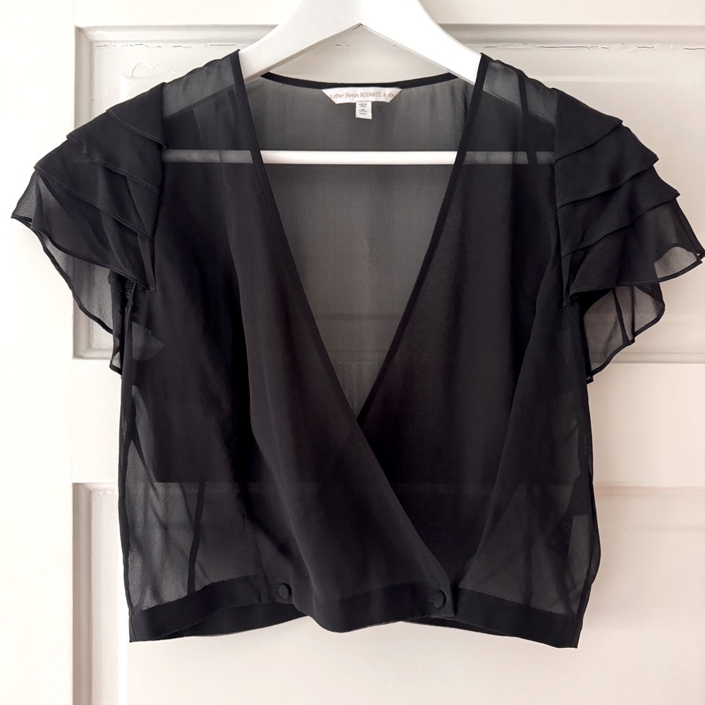Rodarte for & Other Stories // Black Silk Chiffon Ruffle Sheer Crop Top // US 6